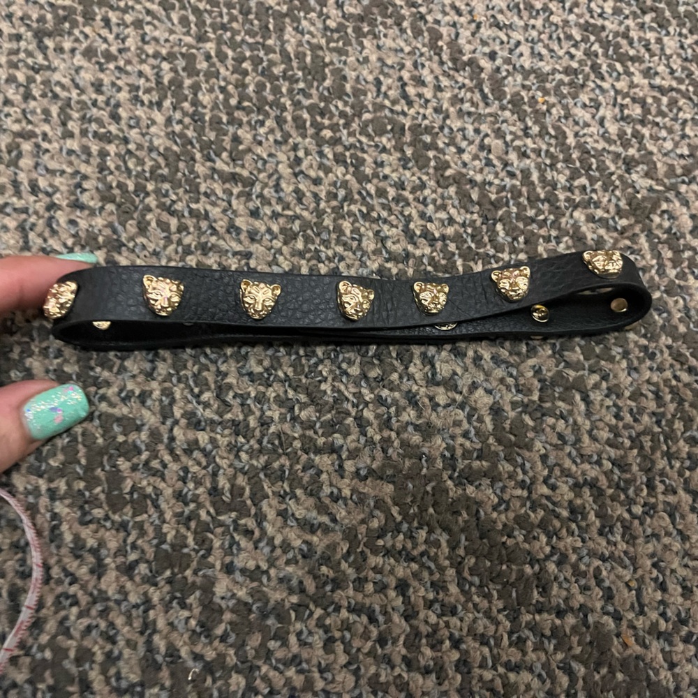 Gold jaguar Black Leather choker